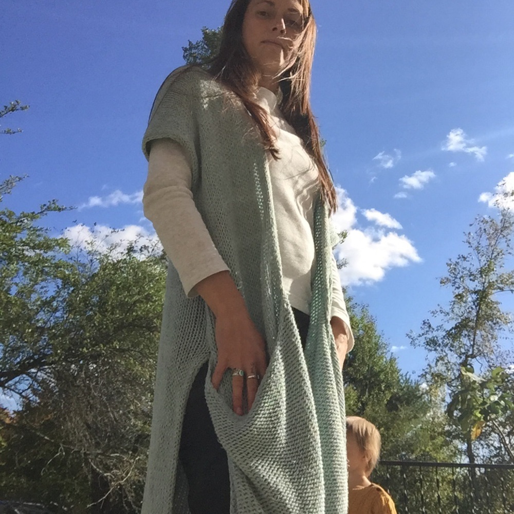 Hand knit cardigan vest sweater BIG POCKETS